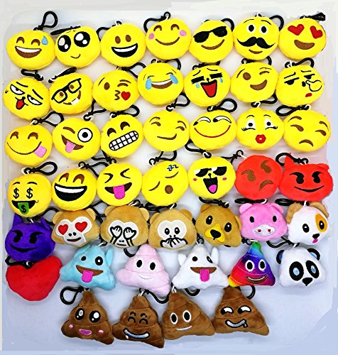 CHSYOO 45pcs Mini Emoji Key Chain Diámetro 5cm Smileys Plush Pillow Style Bag Colgante, Regalo para el cumpleaños Fiesta de los niños Baby Shower Garden Party