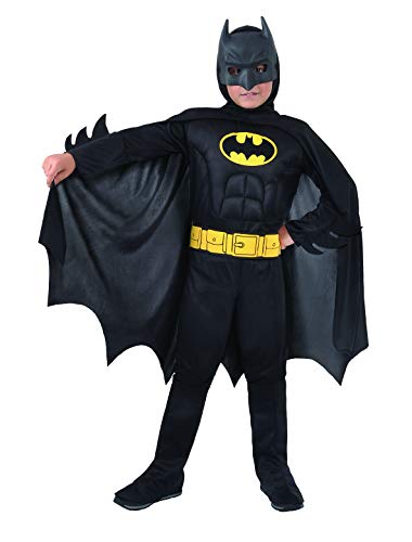 Ciao 11720.3-4 Batman 2 en 1 (Classic/Dark Knight) Disfraz original de DC Comics (tamaño 3-4 años) con músculos pectorales acolchados niño, negro, Girgio, 3-4