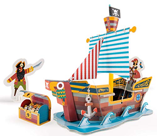 Clementoni 18552 Play Creative-Barco Pirata-Fabricado en Italia-Kit de Arte y Manualidades para niños a Partir de 4 años-Cartón y Papel Artesanal, inglés, Multicolor