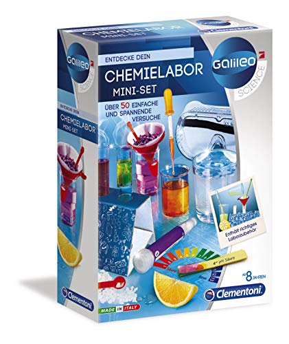 Clementoni 59072 Galileo Science - Minikit de laboratorio químico juguete para niños a partir de 8 años, 50 experimentos para el hogar, experimentos variados, colorido