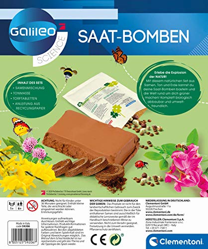 Clementoni 59206 Galileo Play for Future - Bombas de Semillas, Caja de experimentos para pequeños jardineros, botánicos y biología para niños a Partir de 6 años, Ciencia en el hogar