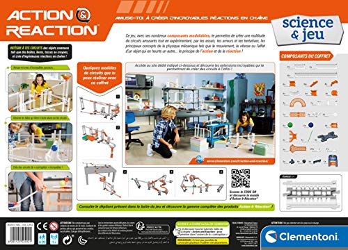 Clementoni- Action & Reaction – Efecto Chaos – Juego de construcción – Circuito de Bolas Creativo, versión Francesa, Fabricado en Italia, 8 años en adelante, Multicolor (52492)