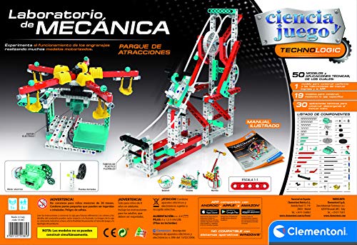 Clementoni Ciencia y Juego- Laboratorio de Mecánica-Parque de Atracciones Juego de Construcción, Multicolor (55385)