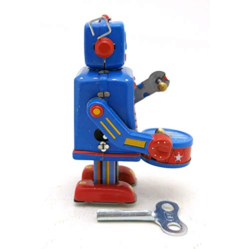 CLISPEED Reloj Robot de Tambor Robot de Hojalata Antiguo Vintage 80S Robot de Cuerda Estaño de Juguete Estantería de Mesa Figuirine Decoración Regalo para Niños Adultos Niños (Azul)