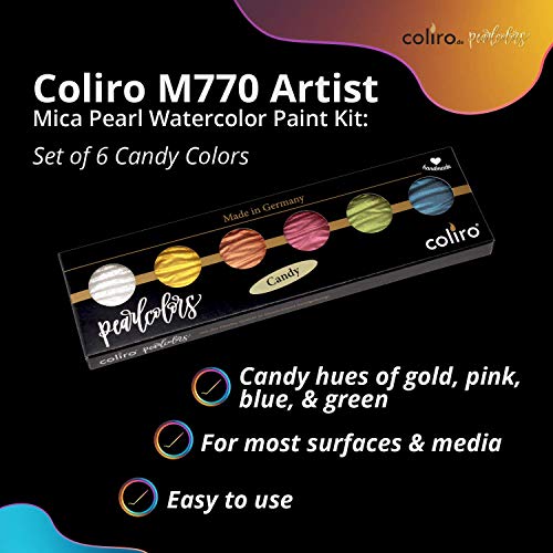 Coliro - Pintura de acuarela Coliro Artist, colores perlados, Mica Pearl, M770 Candy (juego de 6 colores) por Finetec GmbH