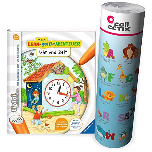 Collectix Ravensburger tiptoi libro – Mi juego de aventuras de aprendizaje con reloj y tiempo + niños letras ABC 4 – 6 años