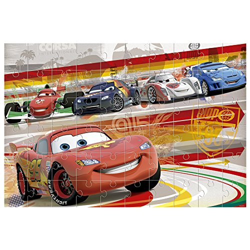 ColorBaby - Cars puzzle 60 piezas y doble cara coloreable, 50 x 35 cm (42662)