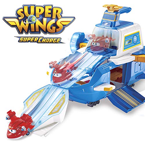 ColorBaby Super Wings - Portaviones Mundial con luz, Sonido y con Figura Jet Super Wings transformable en Robot y avión, Juguetes transformables, Juguetes educativos, Juguetes niños 3 años