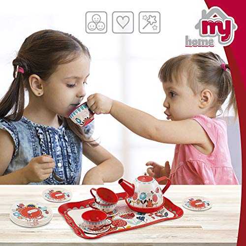 ColorBaby - Utensilios cocina juego de té infantil en metal 15 piezas My Home (49157)