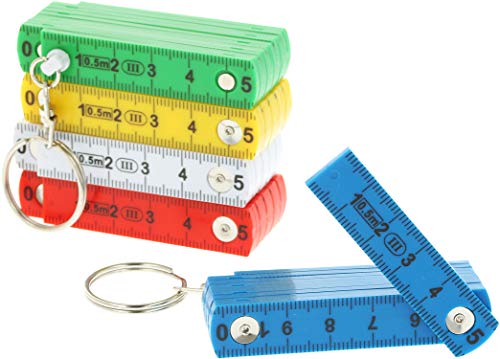 com-four® 5X Mini Regla Plegable como Llavero de plástico, Regla Plegable de 50 cm con 10 Enlaces, métrica (05 Piezas - 50cm de Color)