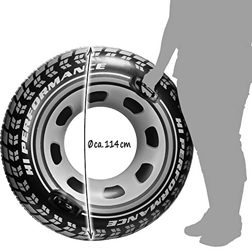 com-four® Neumático de natación Inflable en diseño de neumático: Anillo de natación Grande con Asas, para niños y Adultos, neumáticos de camión Monstruo para inflar (Neumáticos con Asas)