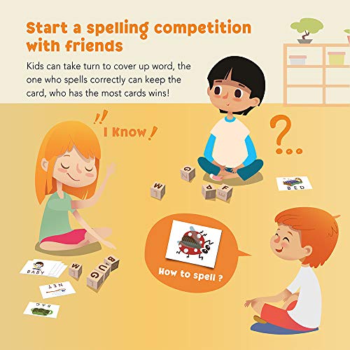 Coogam Juegos de ortografía, Juego de Letras de Madera con Tarjetas de Vocabulario, alfabetos ABC Aprendizaje Educativo Montessori Regalo para niños 3 4 5 años