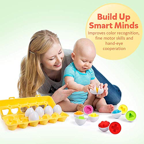 Coogam Matching Eggs 12 uds. Clasificador de reconocimiento de Color y Forma Puzzle para el Viaje de Pascua Juego de Bingo Aprendizaje temprano Educativo Motricidad Fina Montessori Regalo