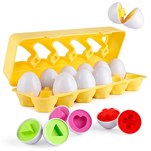 Coogam Matching Eggs 12 uds. Clasificador de reconocimiento de Color y Forma Puzzle para el Viaje de Pascua Juego de Bingo Aprendizaje temprano Educativo Motricidad Fina Montessori Regalo