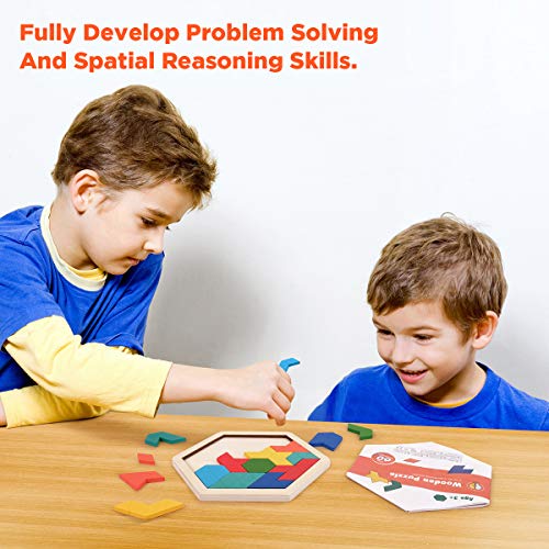 Coogam Rompecabezas de Madera para niños - Patrón de Forma Hexagonal Tetris Bloque Tangram Lógica IQ Juego Stem Montessori Regalo de Juguete de desafío para la Mente para Adolescentes