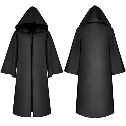 Cosplay Capa Medieval Vestido Halloween Vestido con Capucha Disfraz de Frate Vestido Carnaval Monaco Negro XL