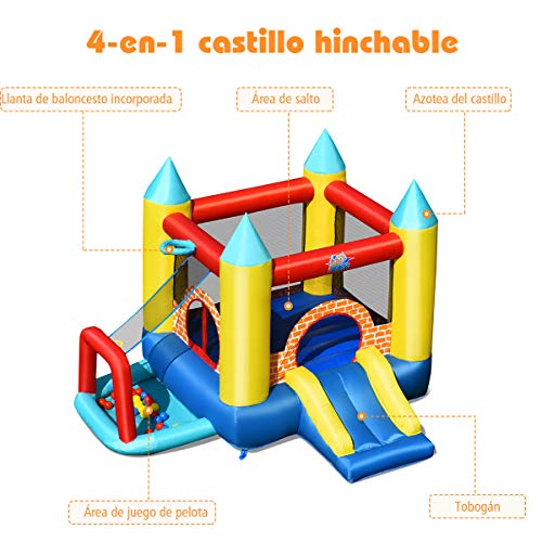 COSTWAY Castillo Hinchable con Tobogán y 30 Bolas para Infantil Centro de Juego de 300x280x210 cm Sin Soplador
