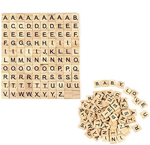 Crazy-M 200 Piezas de Madera Alfabeto Scrabble Azulejos Letras Manualidades Artesanía, Educación Preescolar para niños Letras Azulejos para Jugar
