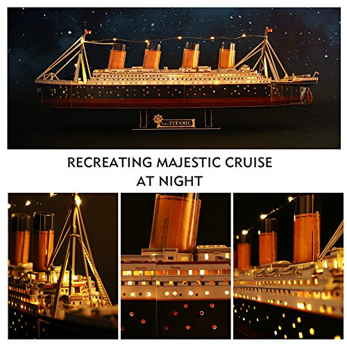 CubicFun Puzzle 3D LED Titanic Grande Barco Buque Embarcacion Kits de Construcción Modelo Juguetes para Adultos y Adolescentes, 266 Piezas