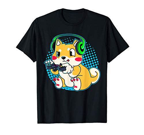 Cute Gaming Shiba Inu Dog Videogame Computadora Juego de PC Camiseta