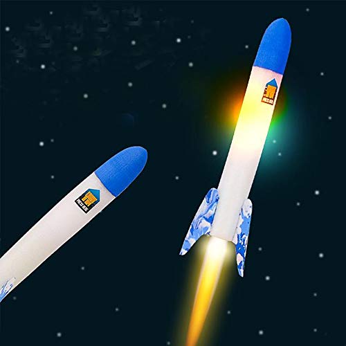 deAO Lanzador de Cohetes Salta y Lanza Conjunto 2 en 1 Incluye Cohetes de Goma Espuma con Diseños Variados y Plataforma de Lanzamiento Juguete Actividades Infantiles Juego de Ciencias Luces Integradas