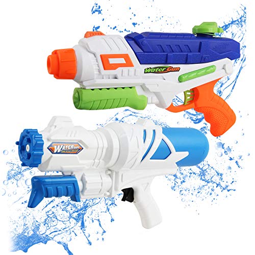 deAO Pistolas de Agua Conjunto de 2 Diseños con Tanque de Reserva Integrado Actividades Infantiles de Verano y Juegos al Exterior para Niños y Niñas