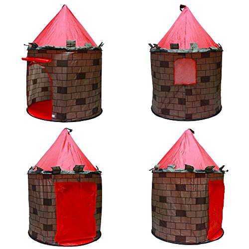 deAO Tienda Pop-Up Con Diseño De Castillo Rojo – Diseño Plegable Autoarmable – Actividad Infantil