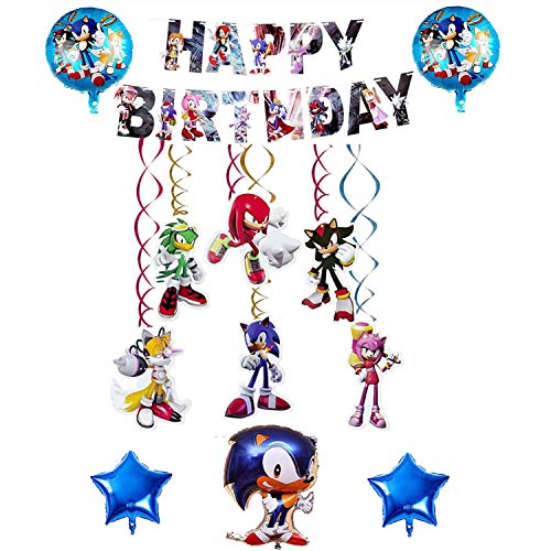 Decoracion Cumpleaños Sonic Globos de Sonic Feliz Cumpleaños del Pancarta de Sonic the Hedgehog Sonic Remolinos Colgantes de Decoración