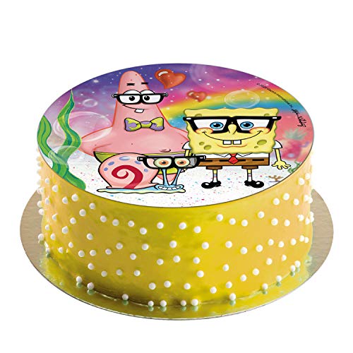 Dekora - Decoracion Tartas de Cumpleaños Infantiles en Disco de Oblea de Bob Esponja - 20 cm