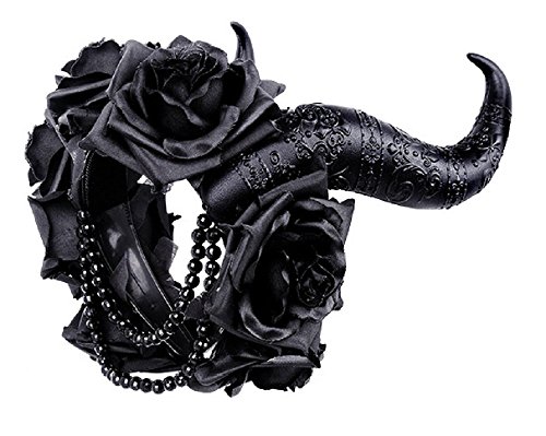 Diadema gótica para el cabello con Flores y Cuernos de Restyle - Negro (Talla Única)