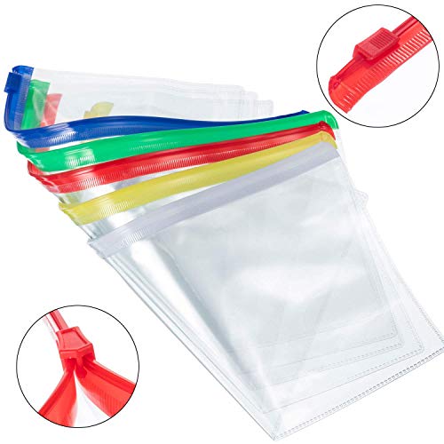 DILISEN 50 Piezas Zip Sobres de plástico Archivo Billetera Impermeable Bolsa Bill Bag Estuche para lápices Tamaño Carta (5 Colores)