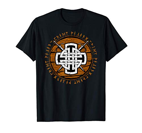 Diseño de runas angustiadas de madera con espadas cruzadas Camiseta