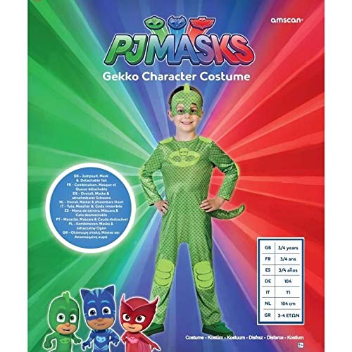 Disfraz de Gekko (PJ Masks) Amscan, 9902958, verde, 7-8 años