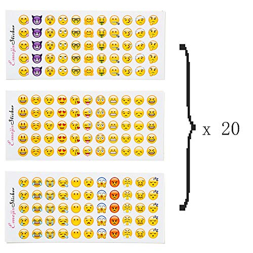 Divertidos 60 pegatinas de Emoji de hoja para niños, 3300 Emoji Emoticonos Decoración para tarjetas de regalo Saludos de iPhone Facebook Twitter para teléfono móvil, decoración de laptop