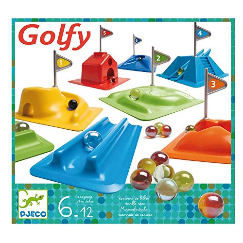 Djeco- Juegos de acción y reflejosJuegos de habilidadDJECOJuego Habilidad Golfy-Minigolf con canicas, Multicolor (1)