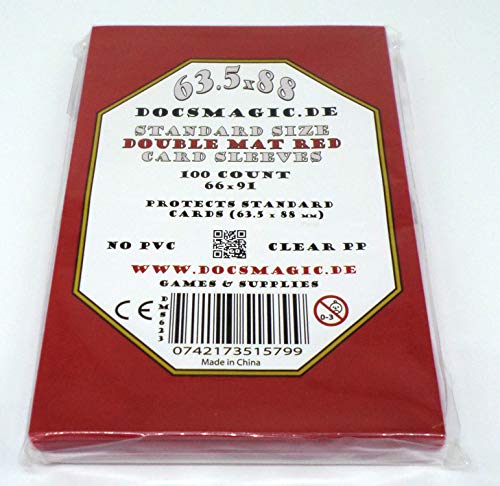docsmagic.de 5 x 100 Double Mat Red Card Sleeves Standard Size 66 x 91 - Roja - Fundas - PKM MTG