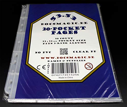 docsmagic.de 50 20-Pocket Album Pages 2" x 2" - Coins Sticker - 53 x 53 mm - 11-Hole - Monedas Pagina