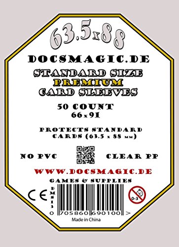 docsmagic.de 500 Premium Board Card Game Sleeves Clear - 63,5 x 88 - 10 Packs - Standard - 66 x 91