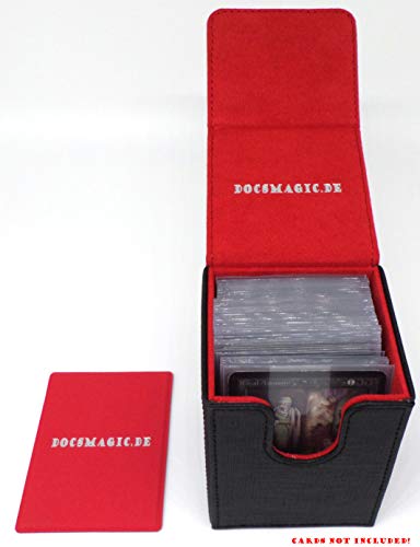 docsmagic.de Premium Magnetic Flip Box (80) Black/Red + Deck Divider - MTG PKM YGO - Caja Negra/Roja