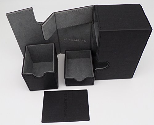 docsmagic.de Premium Magnetic Tray Box (100) Black + Deck Divider - MTG - PKM - YGO - Caja Negra
