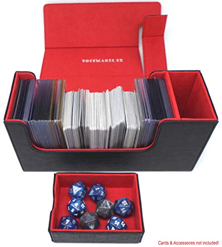 docsmagic.de Premium Magnetic Tray Long Box Black/Red Small - Card Deck Storage - Caja de Almacenaje Negra/Roja