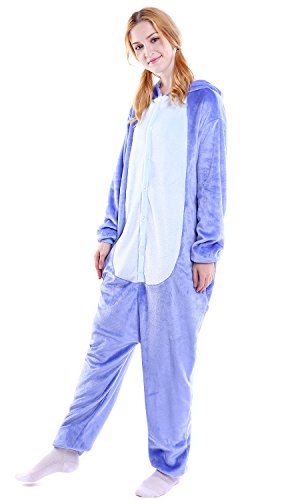 Dolamen Adulto Unisexo Onesies Kigurumi Pijamas, Mujer Hombres Traje Disfraz Animal Pyjamas, Ropa de Dormir Halloween Cosplay Navidad Animales de Vestuario (X-Large (68.8 "-72.8"), Stitch)
