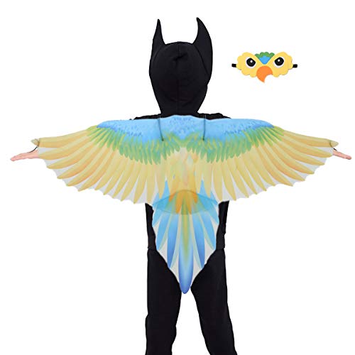 dPois Disfraz de Loro para Niños Ala de Pájaro de Tela Ligera Colores con Máscara de Ojos Disfraces de Halloween Fiesta Fairy Bird Owl Wing Shawl Amarillo One Size