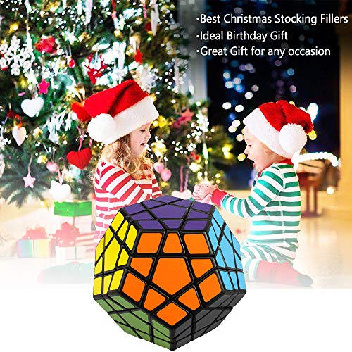 EASEHOME Megaminx Speed Magic Puzzle Cube, Dodecaedro Rompecabezas Cubo Mágico PVC Pegatina para Niños y Adultos, Negro