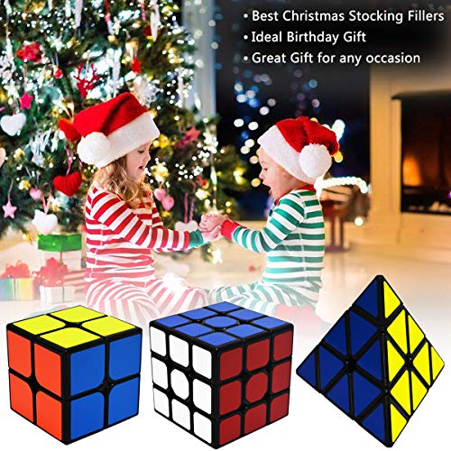 EASEHOME Speed Magic Cubes Set Pyraminx + 2x2x2 + 3x3x3, 3 Pack Puzzle Cubes Rompecabezas Cubo Mágico PVC Pegatina para Niños y Adultos