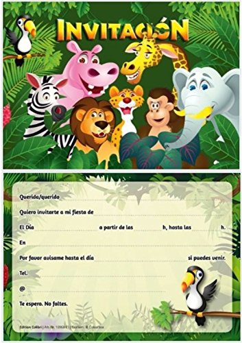 Edition Colibri 10 Invitaciones en español “Animales del ZOOLÓGICO“: Juego de 10 Invitaciones para el cumpleaños Infantil en el zoológico / Parque Safari / casa en el Bosque lluvioso (10968 ES)