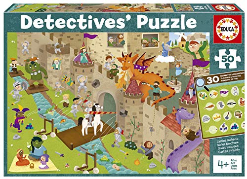 Educa Detectives Castillo. Puzzle Infantil de 50 Piezas. Móntalo y Busca los Objetos escondidos. +4 años. Ref. 18895