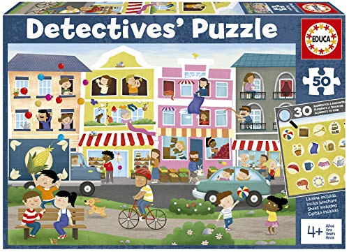 Educa Detectives Ciudad. Puzzle Infantil de 50 Piezas. Móntalo y Busca los Objetos escondidos. +4 años. Ref. 18894