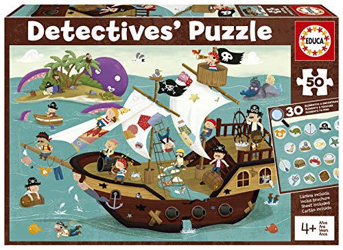 Educa Detectives Piratas. Puzzle Infantil de 50 Piezas. Móntalo y Busca los Objetos escondidos. +4 años. Ref. 18896