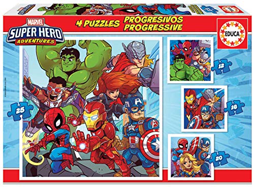 Educa- Marvel Super Heroe Adventures Conjunto de Puzzles Progresivos, Multicolor (18647)